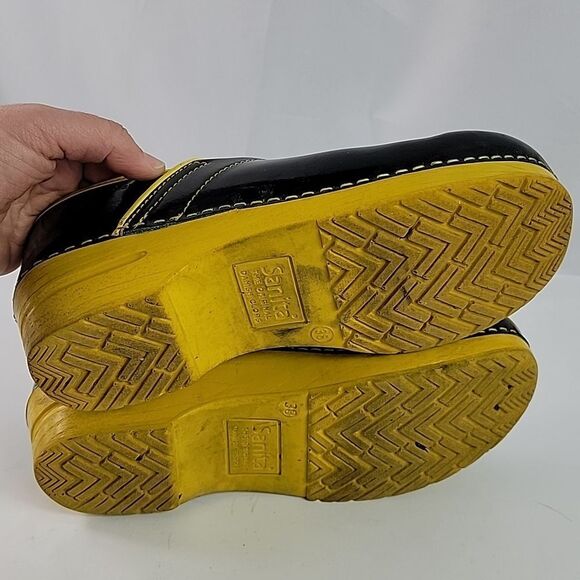 Sanita Xenia Black / Yellow Leather Women's Clogs - Picture 12 of 16